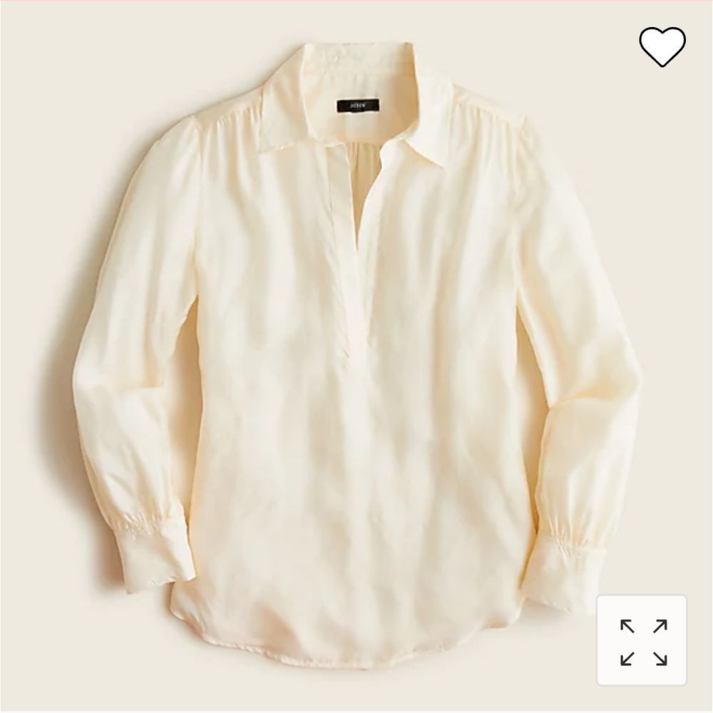 J. Crew Eco Cupro V Neck Collared Popover Top in Antique White